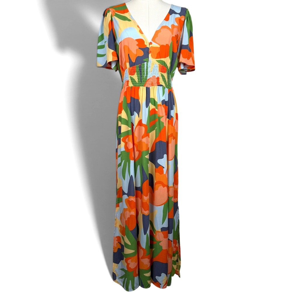 Anthropologie Abel The Label Hilda Maxi Dress Side Slits M Tropical Boho Resort